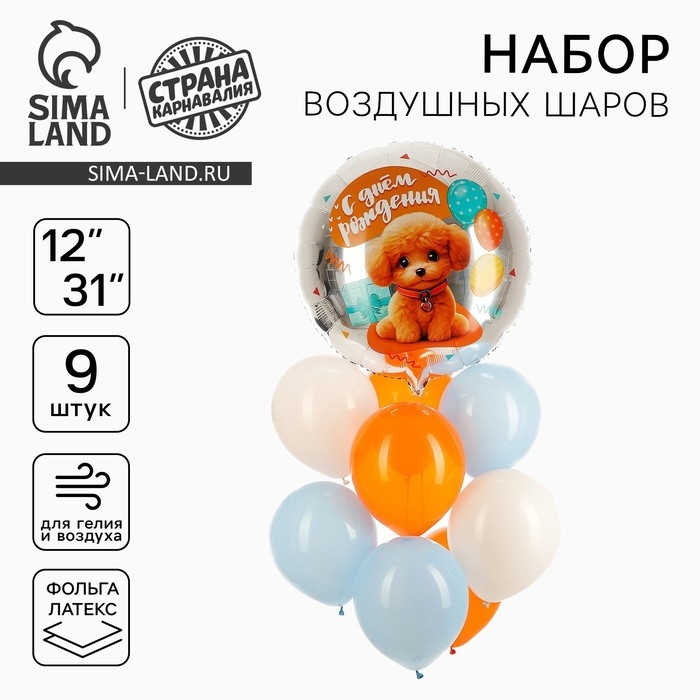 Набор воздушных шаров «Собачка», фольга, латекс, 9 шт. Набор воздушных шаров «Собачка», фольга, латекс, 9 шт.