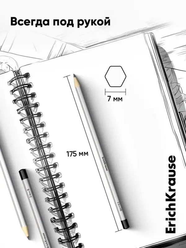 Набор карандашей чернографитных ErichKrause. ArtBerry, 6 штук, разной твёрдости, шестигранные, деревянные, серебристый корпус