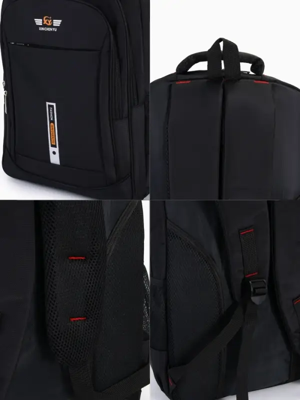 Рюкзак, 2 отдела на молнии, 4 кармана, 37&times;17&times;54 см, чёрный