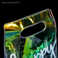 Пакет подарочный из голографического пластика, упаковка, Happy, 13 х 23 х 6 см