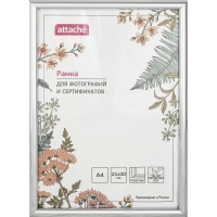 Рамка А4 21x30 см Комус/ATTACHE пластиковый багет 14мм серебристая