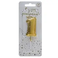 Свеча в торт на шпажке "Воздушая цифра", цифра "1", золото