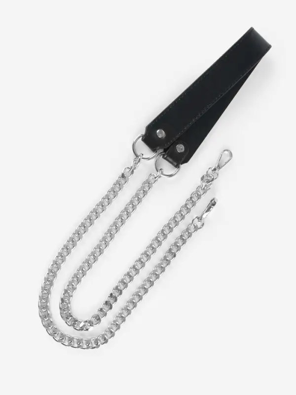 Ручка для сумки, с плоскими цепочками и карабинами, 120&times;3 см, цвет чёрный, серебряный