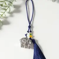 Подвеска металл, текстиль &laquo;Слон с кисточкой&raquo;, синий с серебром, 1.5&times;4.3&times;14 см