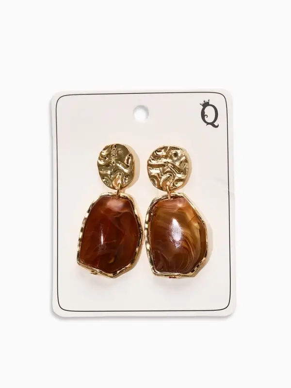 Серьги Серьги "Стиль камня", цвет коричневый в золоте