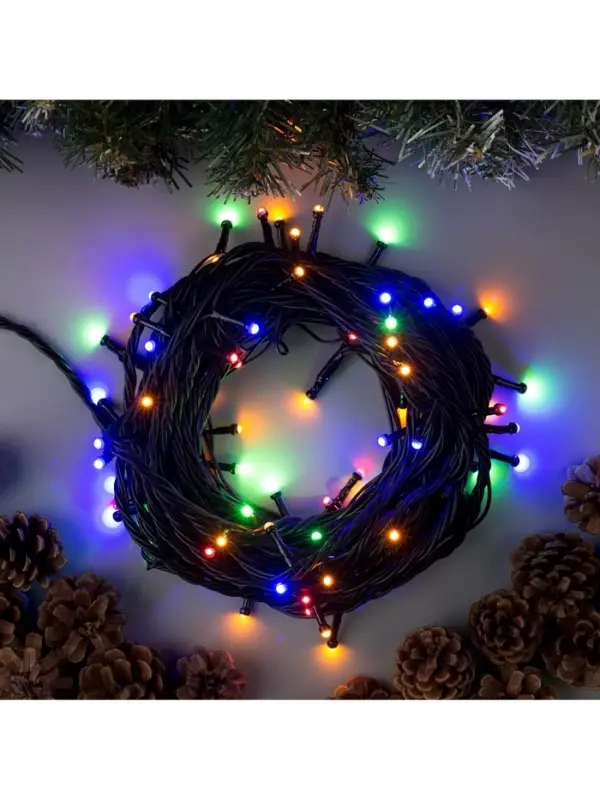 Гирлянда &laquo;Нить&raquo; 10 м, IP44, УМС, тёмная нить, 72 SMD-LED, свечение мульти, 220 В