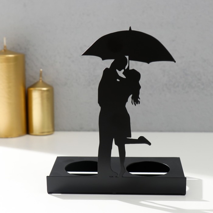 Подсвечник металл на 2 свечи Подсвечник металл на 2 свечи "Свидание под зонтом" чёрный 14,5х12х6,8 см