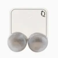 Серьги пластик "Леденец" круг 2 см с разводами белыми, цвет серый