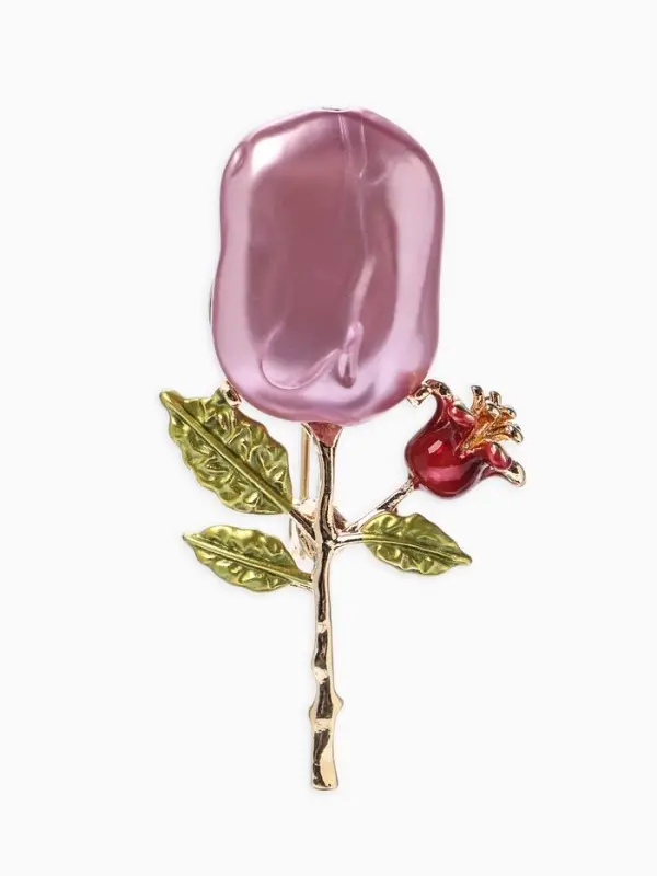 Брошь &laquo;Цветок&raquo; роза, жемчуг, цвет розовый в золоте
