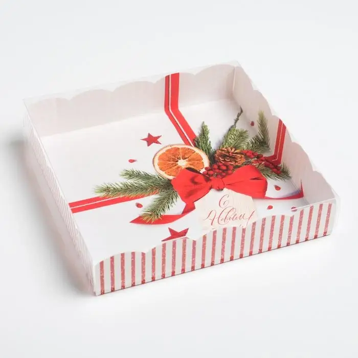 Коробка для кондитерских изделий с пластиковой крышкой &laquo;С Новым годом!&raquo;, 15 х 15 х 3 см