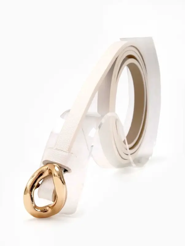 Ремень женский тонкий, 110&times;1 см, золотистая пряжка металл, белый