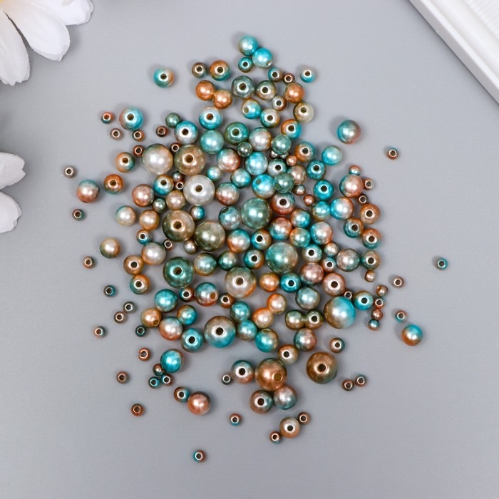 Бусины для творчества пластик "Круглые. Градиент. Русалка голубой крем" d=3-8мм, набор 10 гр   74595