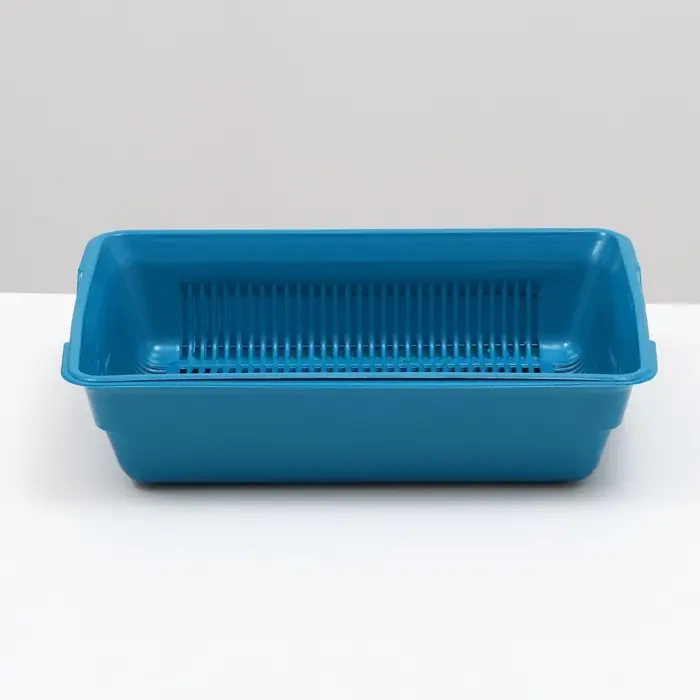 Туалет для кошек, 36&times;25&times;9 см, глубокий, с сеткой, пластик, синий