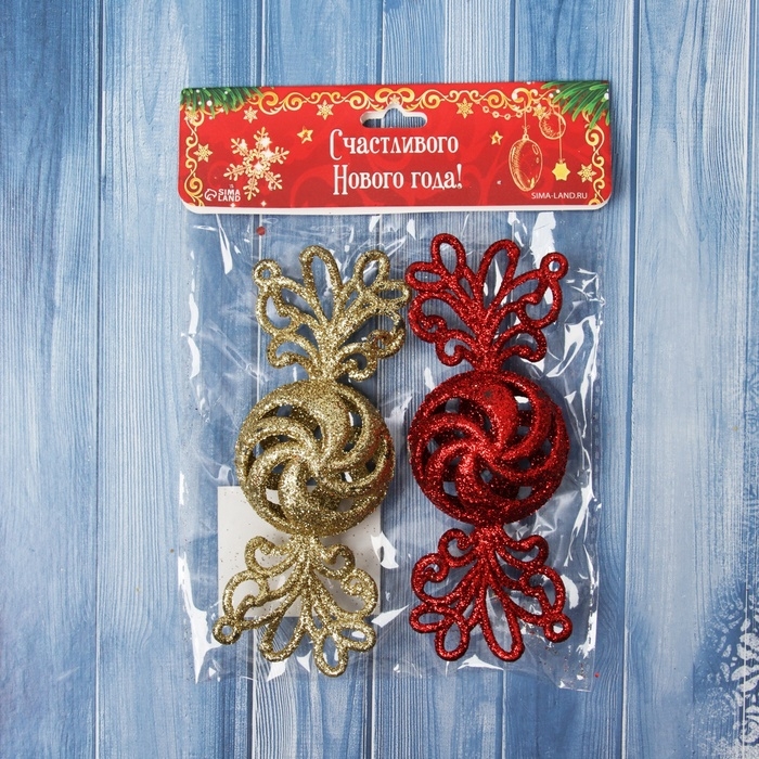 Украшение ёлочное Украшение ёлочное "Конфетка блеск" (набор 2 шт) 12х4,5 см, красный золото