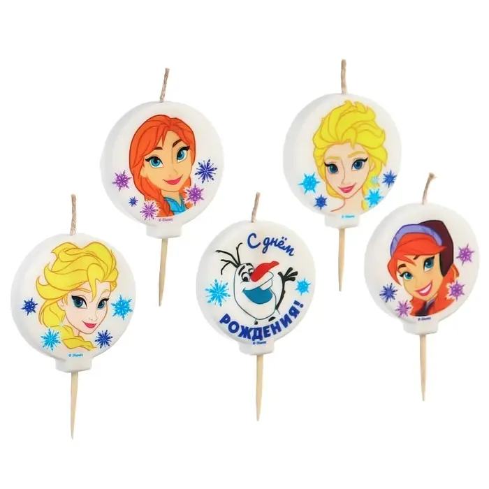 Свеча для торта Свеча для торта "С Днем Рождения!", 5 штук, Холодное сердце