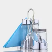 Набор для специй Доляна &laquo;Стиль&raquo;, 3 предмета: сахарница с ложкой 80 мл, солонка и перечница 50 мл, подставка-салфетница, стекло, прозрачный