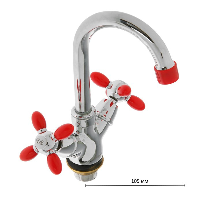 Смеситель для раковины Accoona A9482N, двухвентильный, с гайкой, силумин, красный/хром Смеситель для раковины Accoona A9482N, двухвентильный, с гайкой, силумин, красный/хром