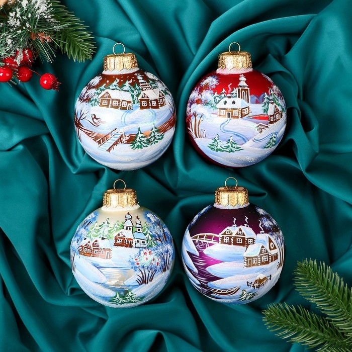 Набор из 4-х ёлочных шаров 100 мм «Зимний сон» Набор из 4-х ёлочных шаров 100 мм «Зимний сон»