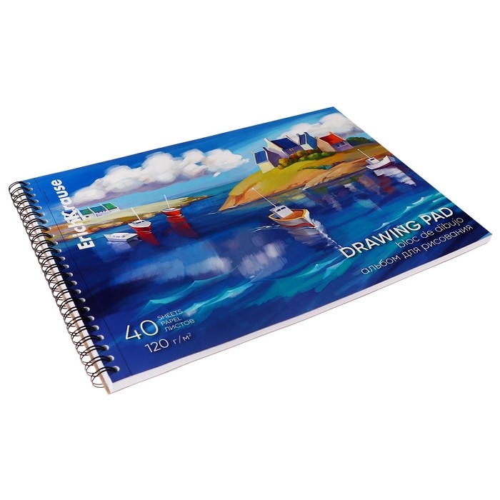 Альбом для рисования А4, 40 листов, блок 120 г/м&sup2;, на спирали, Erich Krause "Art Spirit", 100% белизна, перфорация на отрыв, твердая подложка