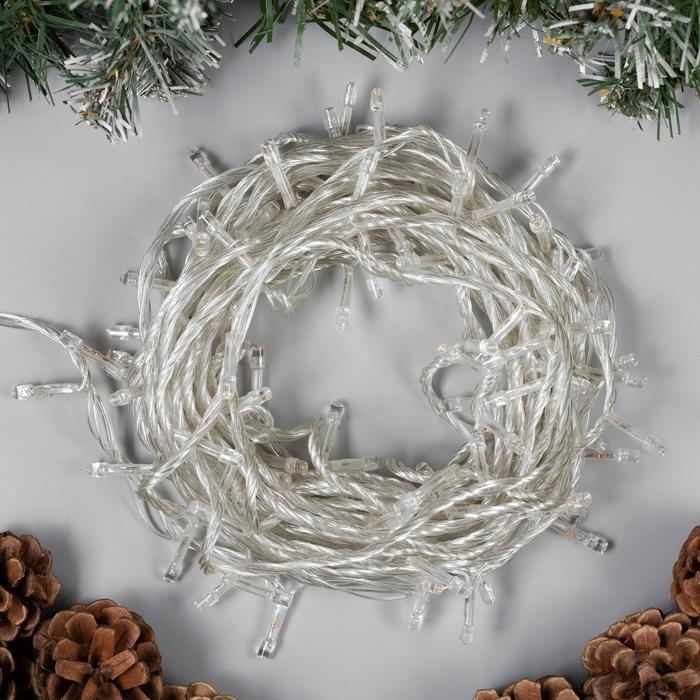 Гирлянда «Нить» 10 м, IP20, прозрачная нить, 100 LED, свечение тёплое белое, 8 режимов, 220 В