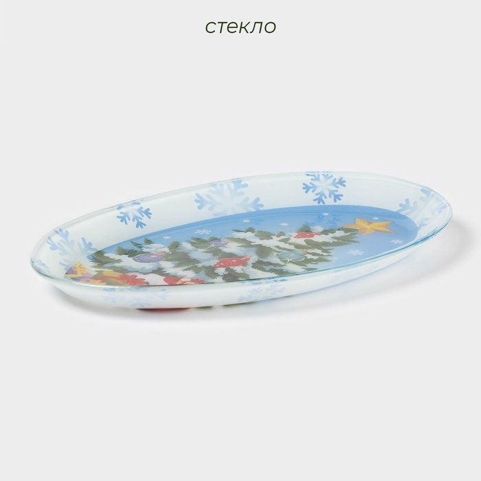 Блюдо стеклянное овальное Доляна «Зимняя сказка», 24,5×15,5 см Блюдо стеклянное овальное Доляна «Зимняя сказка», 24,5×15,5 см