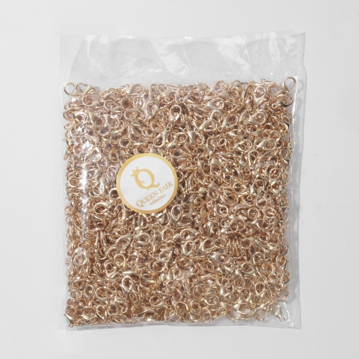 Замок-карабин, СМ-521, (набор 1000 шт.), 12×7 мм, цвет золото