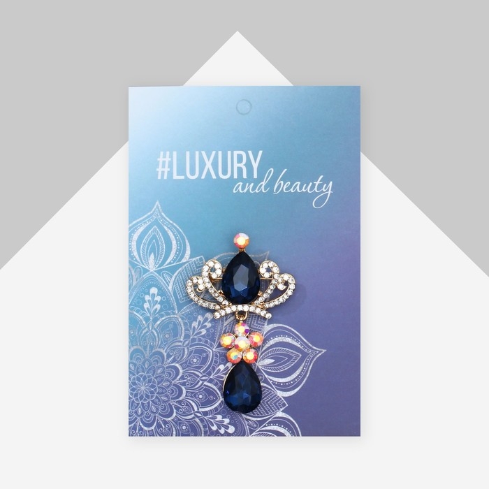 Брошь «Императрица» с подвеской, цвет сине-белый в золоте Брошь «Императрица» с подвеской, цвет сине-белый в золоте