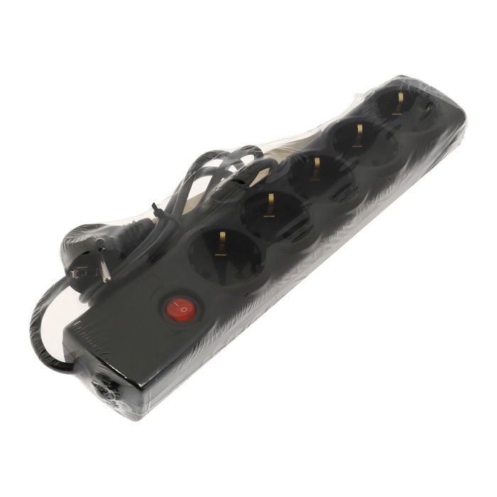 Сетевой фильтр Luazon Lighting, 5 розеток, 1,5 м, 2200 Вт, 3х0.75 мм2, 10 A, 220 В, c предохранителем, черный Сетевой фильтр Luazon Lighting, 5 розеток, 1,5 м, 2200 Вт, 3х0.75 мм2, 10 A, 220 В, c предохранителем, черный