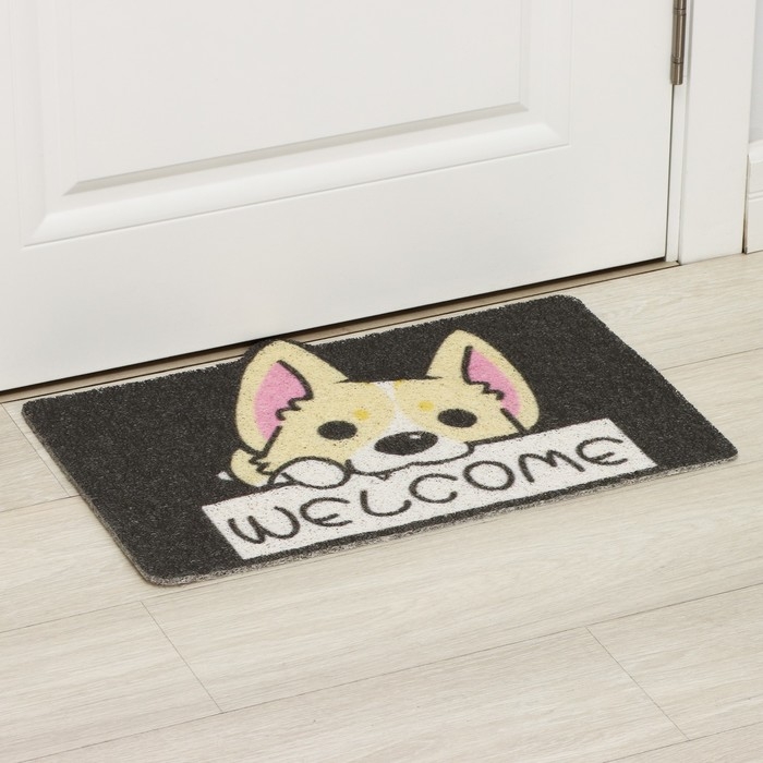 Коврик придверный грязезащитный Доляна «Корги», 40×60 см, цвет МИКС Коврик придверный грязезащитный Доляна «Корги», 40×60 см, цвет МИКС