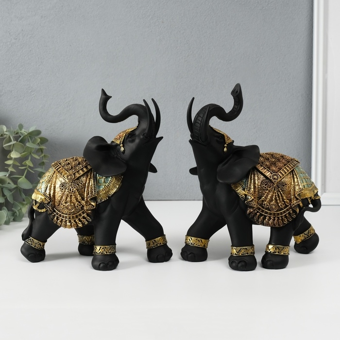 Сувенир полистоун Сувенир полистоун "Чёрный слон в золотой богатой попоне" МИКС 22х10х18,8 см