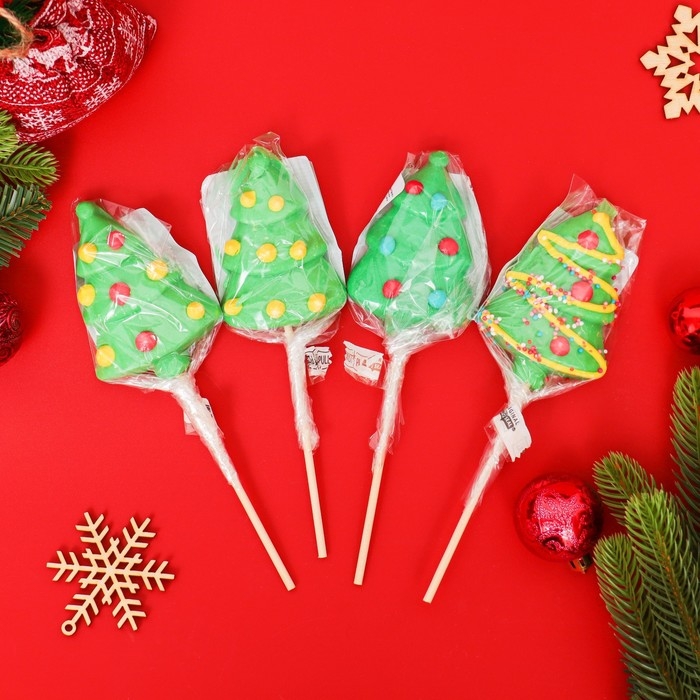 Новый год. Карамель леденцовая на палочке Новый год. Карамель леденцовая на палочке "3D Ёлочка с узорами", 40 г