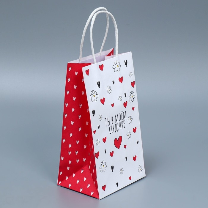 Пакет подарочный крафтовый, упаковка, «Ты в моём сердечке», 12 х 21 х 9 см Пакет подарочный крафтовый, упаковка, «Ты в моём сердечке», 12 х 21 х 9 см