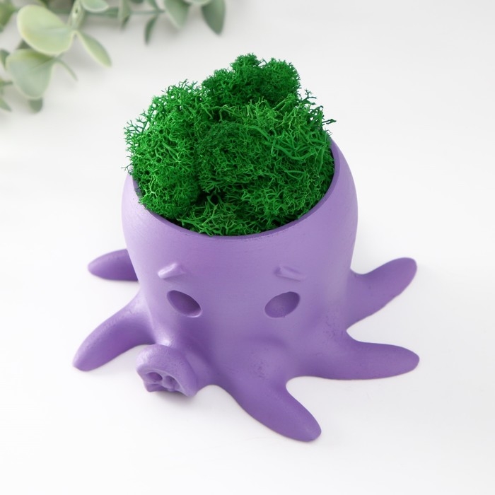 Кашпо бетонное Кашпо бетонное "Осминог" высота 7 см, d- 6.5 см. фиолетовый со мхом (мох зелен. стабилизир)