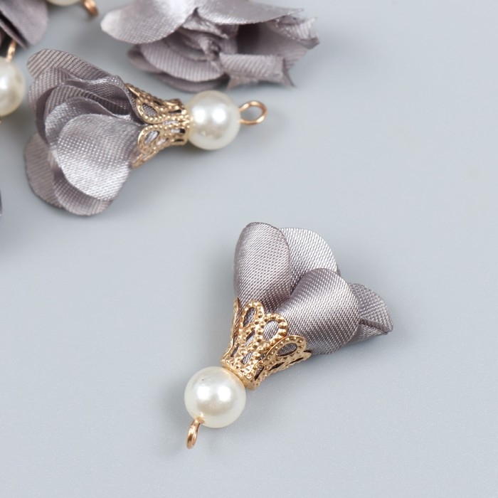 Декор для творчества текстиль Декор для творчества текстиль "Цветок с жемчужиной. Серый" набор 10 шт 2,5 см