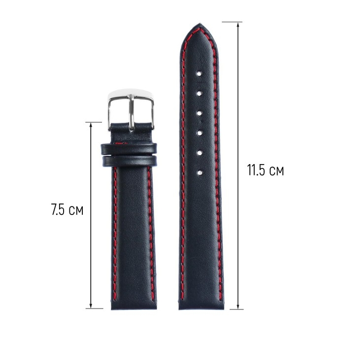 Ремешок для часов, мужской, 18 мм, запряжник 75 мм, горт 115 мм, натуральная кожа, чёрный Ремешок для часов, мужской, 18 мм, запряжник 75 мм, горт 115 мм, натуральная кожа, чёрный
