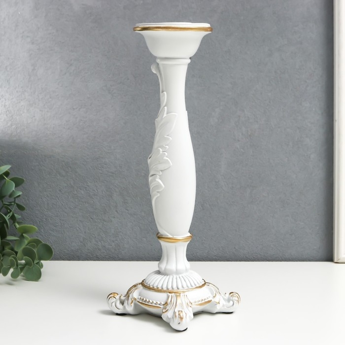 Подсвечник полистоун на 1 свечу Подсвечник полистоун на 1 свечу "Пышный лист" белый 26,5х9х9 см