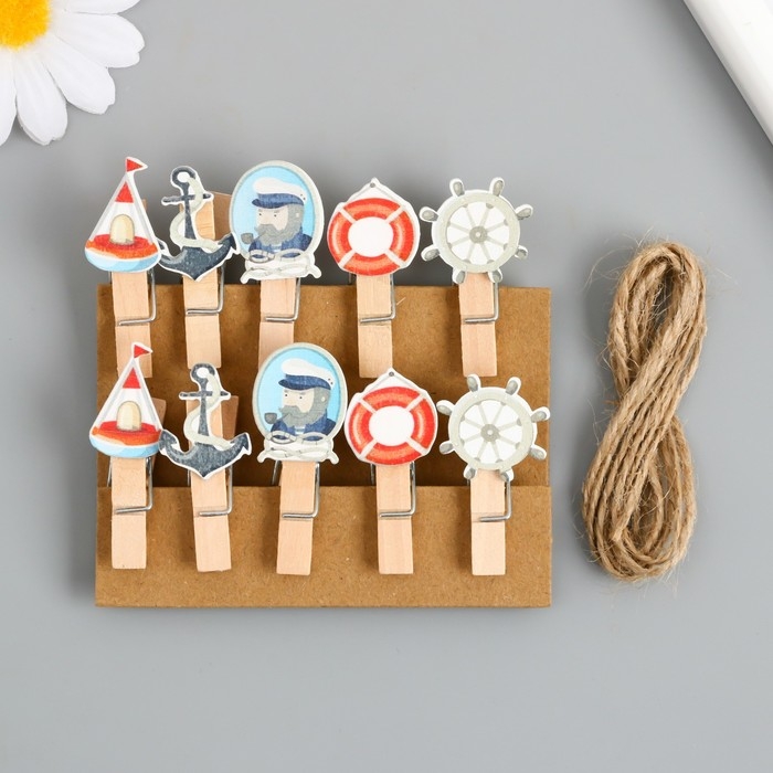 Декор для творчества дерево Декор для творчества дерево "Прищепка. Капитан корабля" набор 10 шт 4х1,8х1,2 см