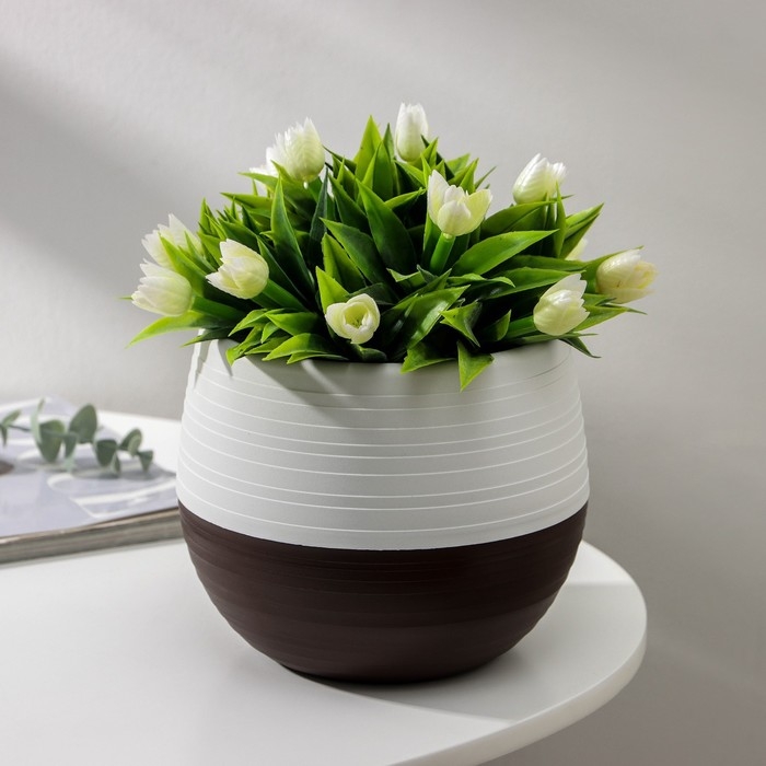 Горшок для цветов с поддоном «Япония» 1,2 л, цвет белый-коричневый Горшок для цветов с поддоном «Япония» 1,2 л, цвет белый-коричневый