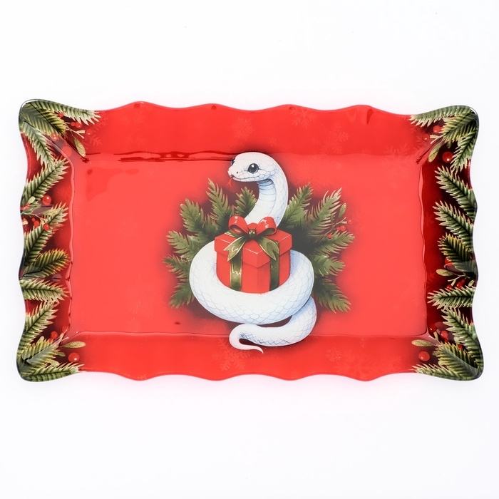 Блюдо новогоднее стеклянное «Новогодняя змейка», 24,6 х 14,7 см Блюдо новогоднее стеклянное «Новогодняя змейка», 24,6 х 14,7 см