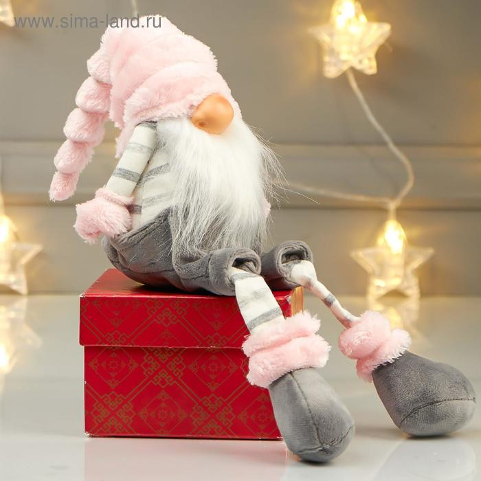 Кукла интерьерная Кукла интерьерная "Дедушка в сером комбинезоне и розовом колпаке" 39х17х11 см