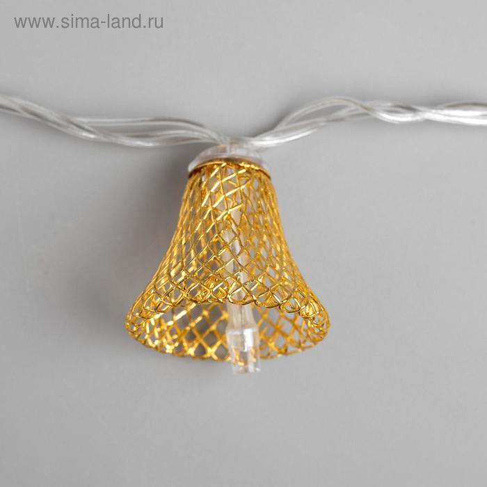 Гирлянда «Нить» 4 м с насадками «Колокольчик», IP20, прозрачная нить, 20 LED, свечение тёплое белое, 8 режимов, 220 В