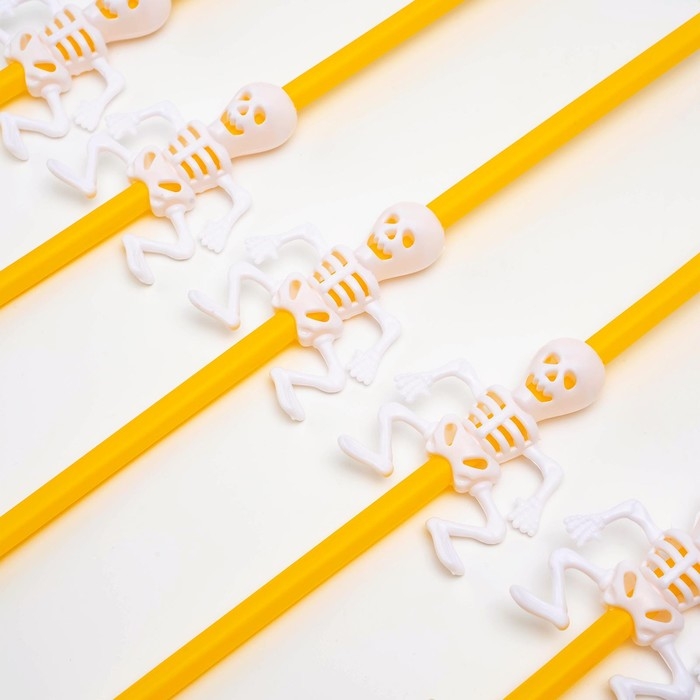 Трубочки для коктейля «Скелет», цвет оранжевый, набор 5 шт. Трубочки для коктейля «Скелет», цвет оранжевый, набор 5 шт.