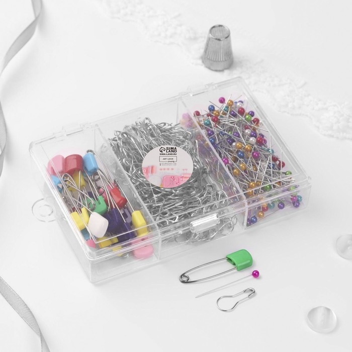 Набор булавок: портновские, с круглым концом, английские, 22 / 37 / 40 мм, 422 шт, цвет разноцветный Набор булавок: портновские, с круглым концом, английские, 22 / 37 / 40 мм, 422 шт, цвет разноцветный