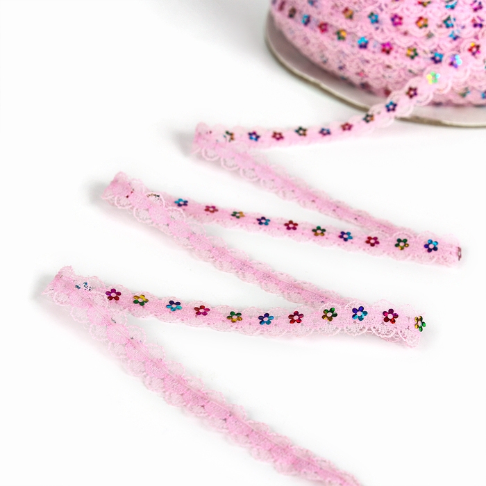 Тесьма гипюровая розовая с пайетками, ширина 1,3 см, по 548 м Тесьма гипюровая розовая с пайетками, ширина 1,3 см, по 548 м