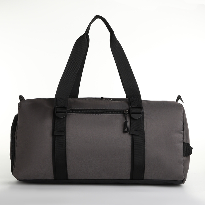 Сумка спортивная на молнии, отдел для обуви, 2 наружных кармана, длинный ремень, средний размер, цвет серый