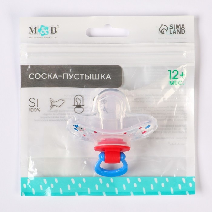 Соска - пустышка силиконовая ортодонтическая «Зайка», от 12 мес., с колпачком, цвет синий/красный Соска - пустышка силиконовая ортодонтическая «Зайка», от 12 мес., с колпачком, цвет синий/красный