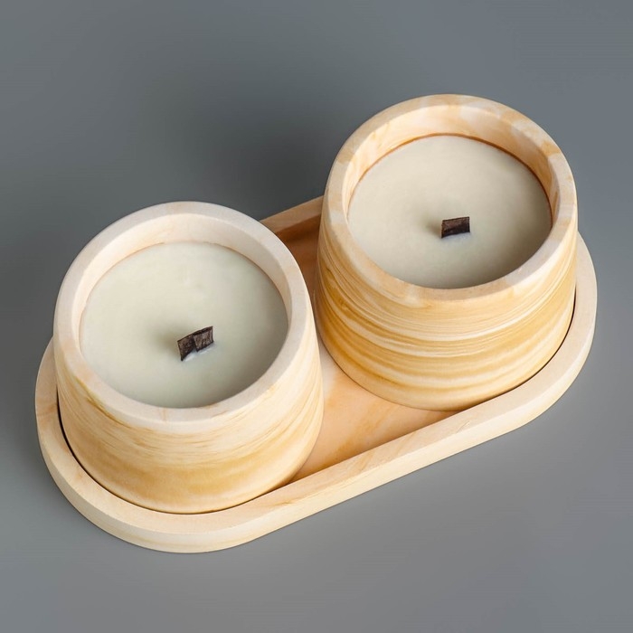 Свечи в бетоне на подставке  Свечи в бетоне на подставке "Лофт", соевый воск, деревянный фитиль, бело-горчичная