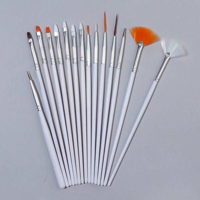 Набор кистей для наращивания и дизайна ногтей, 15 шт, цвет белый Набор кистей для наращивания и дизайна ногтей, 15 шт, цвет белый