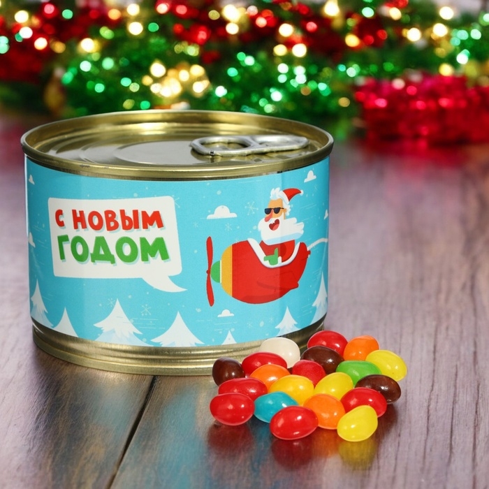 Новый год. Мармеладные бобы  Новый год. Мармеладные бобы "Дед Мороз", в консервной банке, 100 г
