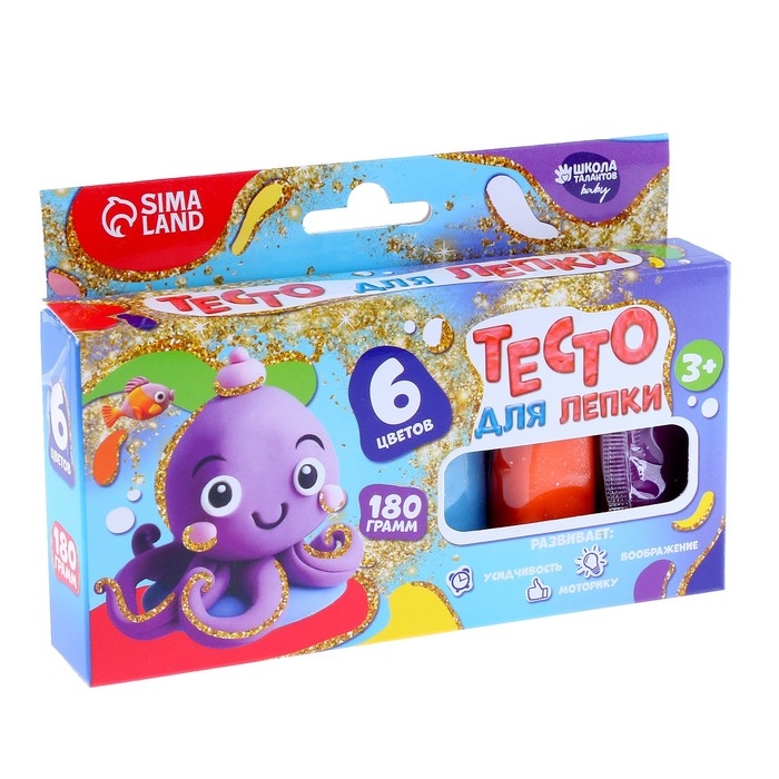 Тесто для лепки с блёстками 6 цв, 30 гр Тесто для лепки с блёстками 6 цв, 30 гр